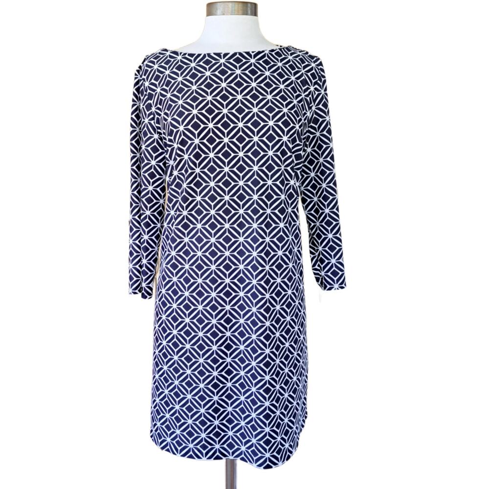 JUDE CONNALLY Marlowe Navy White Boatneck Shift Dress Size XL 3/4 Sleeve